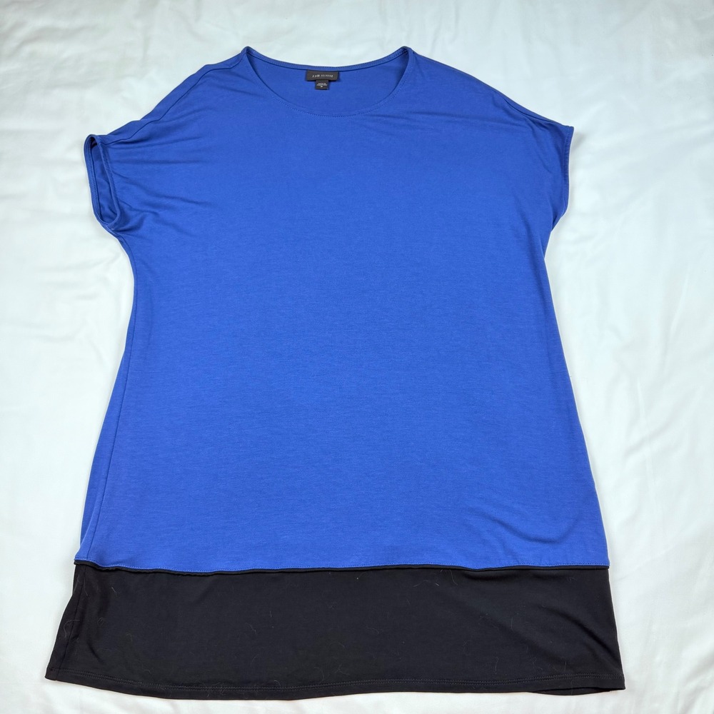 J. Jill Wearever Royal Blue Black Colorblock Tunic Top Short Sleeve Medium